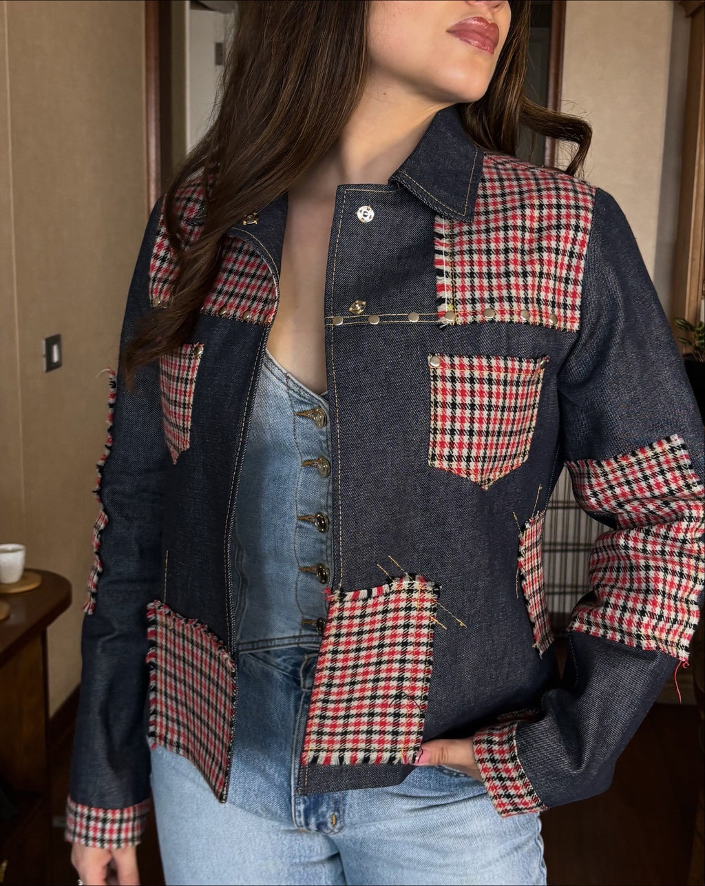 Chaqueta denim cuadrillé
