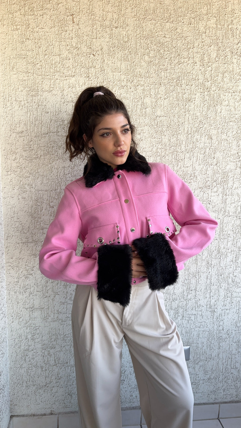 Chaqueta fur rosa