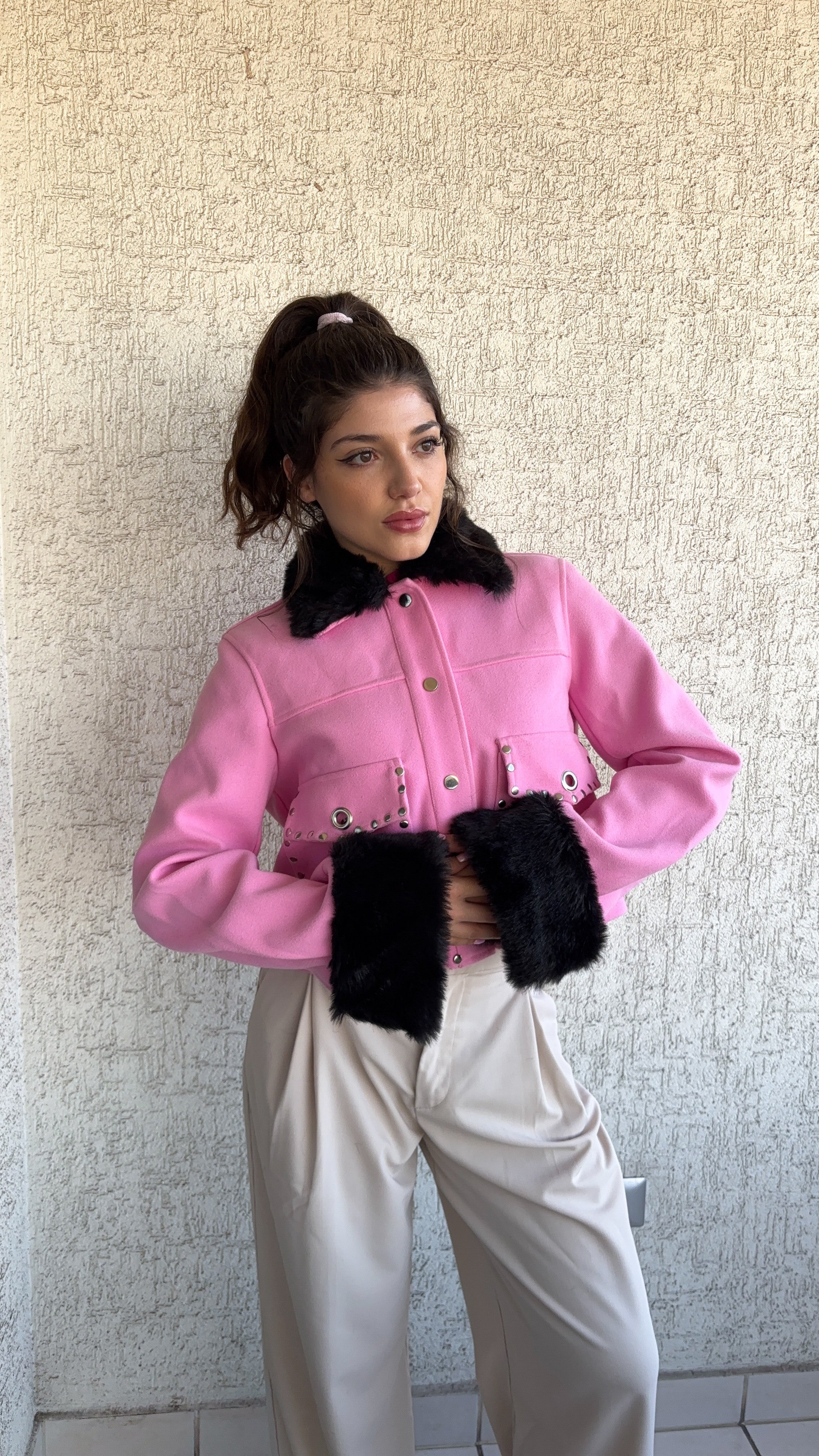 Chaqueta fur rosa