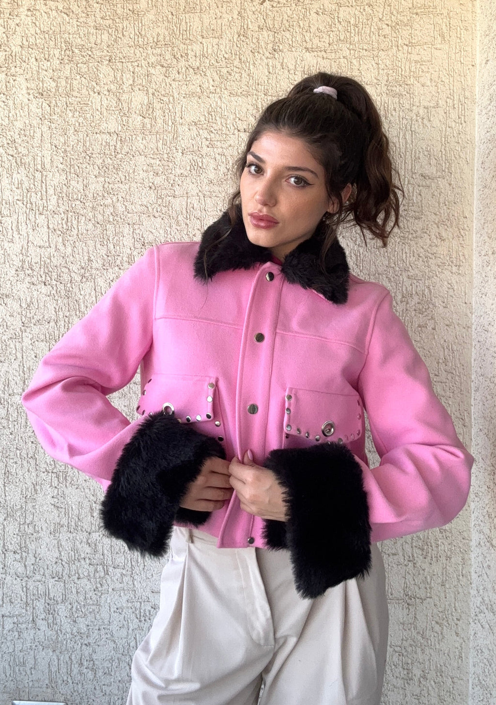 Chaqueta fur rosa